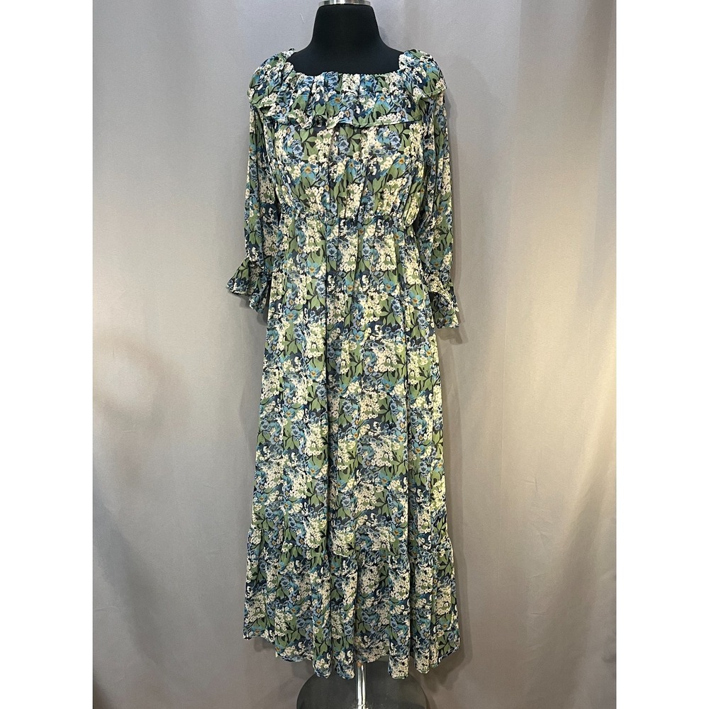Carisa Maxi Dress Womens Extra Large Multicolor Floral Ruffle Gathered Waist‎